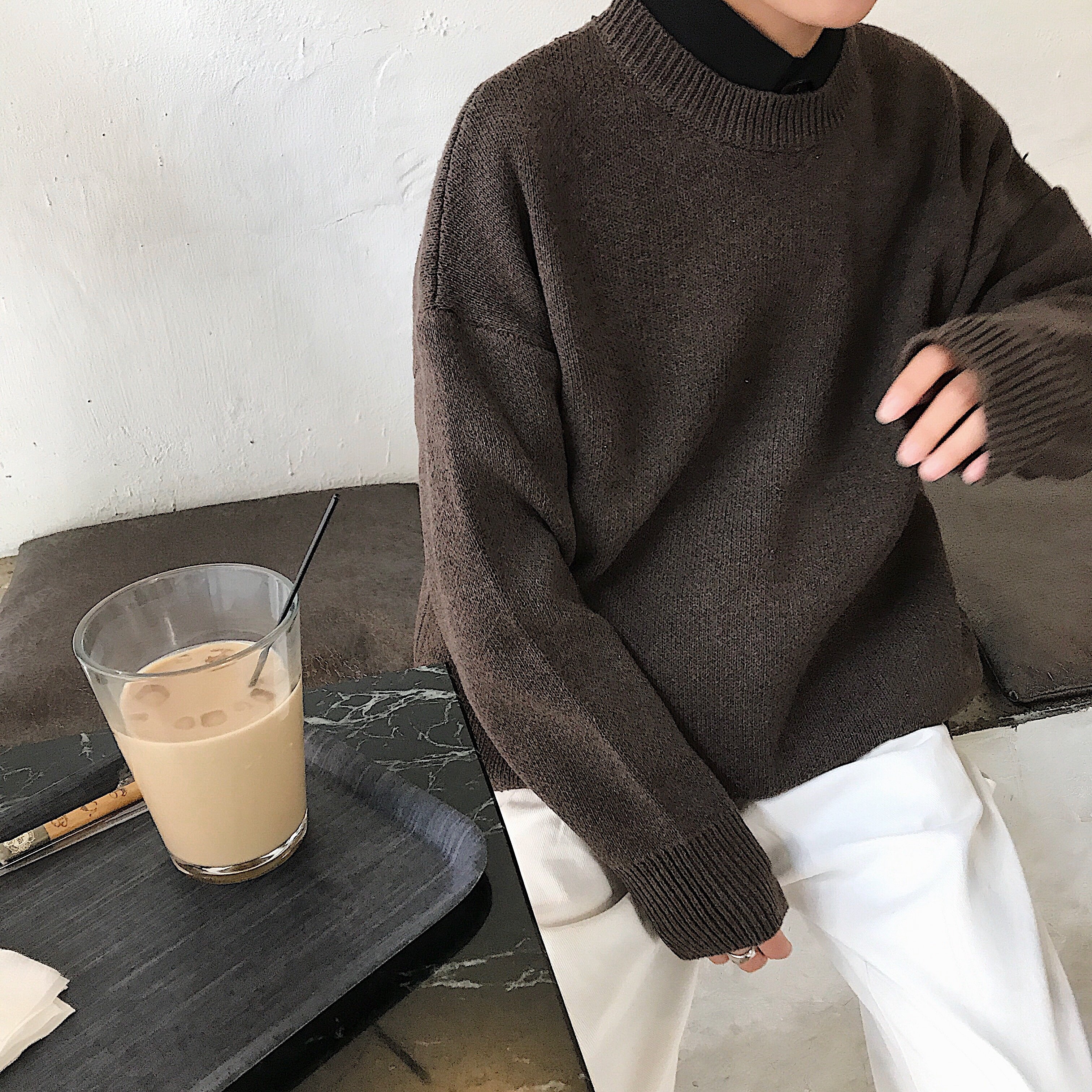 FINDSENSE品牌 秋冬款 新款 韓國 男 純色 高品質 舒適毛衣 寬鬆 簡約上衣