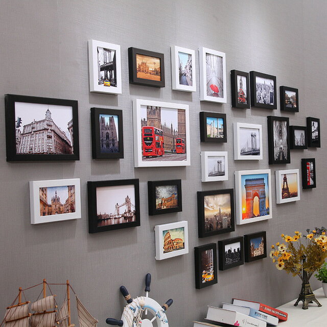 家裝簡約裝飾客廳照片墻 創意相框墻 歐式相框掛墻組合相片墻27框
