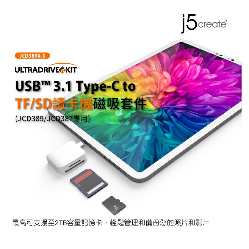 ❤️富田資訊 j5create USB3.1 Type-C to TF/SD 讀卡機磁吸套件 JCD389K-S 轉接頭