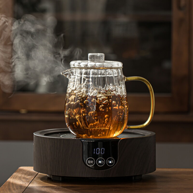 花瓣耐熱玻璃煮茶壺帶把電陶爐套裝小型家用耐高溫茶水分離煮茶器