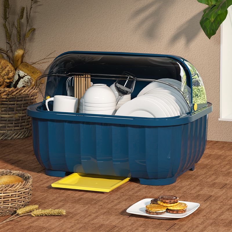 廚房碗筷收納箱帶蓋密封塑料碗櫃收納餐具櫃瀝水藍碗架宿舍收納器