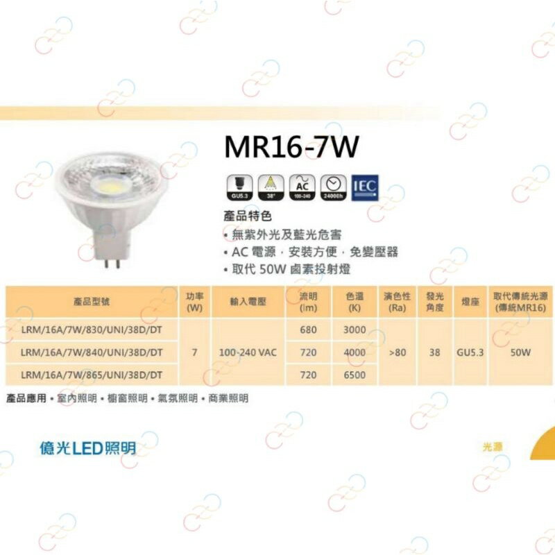 EVERLIGHT億光 LED MR16 7W COB免安杯燈 全電壓 GU5.3 免驅動器 (A Light) 1