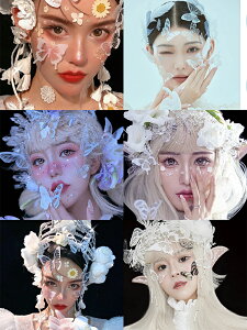 小紅書臉部化妝飾品蝴蝶妝雙層3d立體透明蝴蝶拍照道具創意妝面