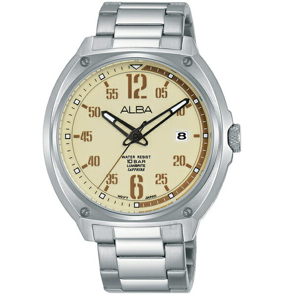 ALBA 雅柏錶 潮流運動手錶 VJ42-X287S(AS9J63X1)-42mm-米黃面鋼帶【刷卡回饋 分期0利率】【APP下單4%點數回饋】