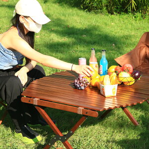 戶外角折疊蛋捲桌收納便攜式桌野餐野實木折疊桌