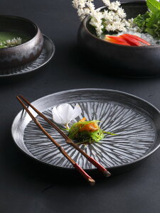 朵頤創意浮雕手刷直身菜盤家用餐盤水果平盤創意北歐簡約風陶瓷盤1入