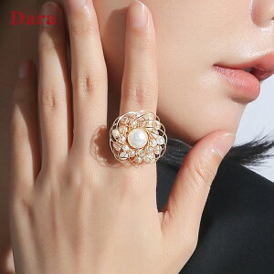 花型淡水珍珠戒指女小眾設計開口戒子年新款潮時尚個性食指環