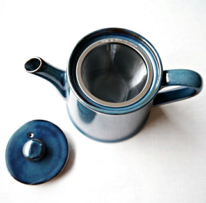 日本海鼠釉茶壺_北歐深藍茶壺ティーポット北欧ブルー茶こし付き美濃燒