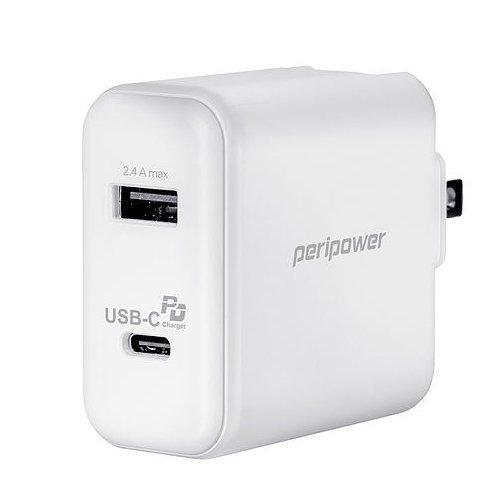 權世界@汽車用品 PeriPower 強速 Type-C PD + 2.4A USB 家用快速充電器 PS-A07