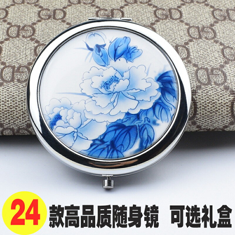 高檔翻蓋化妝鏡隨身便攜折疊小鏡子復古銅鏡子圓形俄羅斯風格迷你