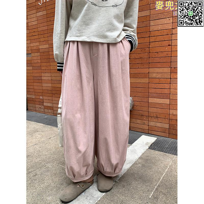 【全球優品滙】大碼女裝寬鬆闊腿褲高腰垂感慵懶休閒褲百搭顯瘦純色燈芯絨燈籠褲