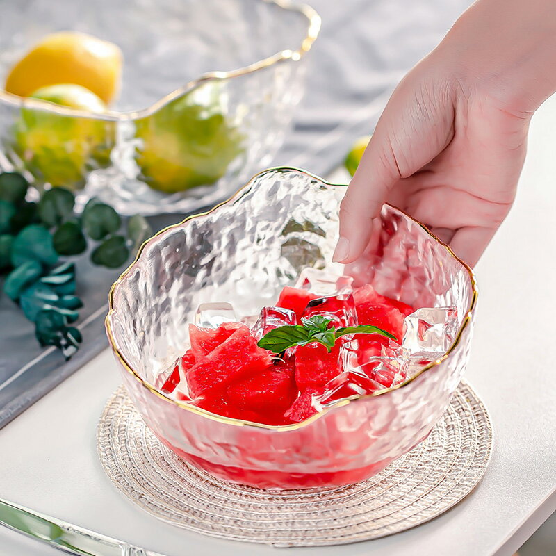 水果沙拉碗創意金邊玻璃碗ins風不規則甜品碗家用網紅餐具套裝