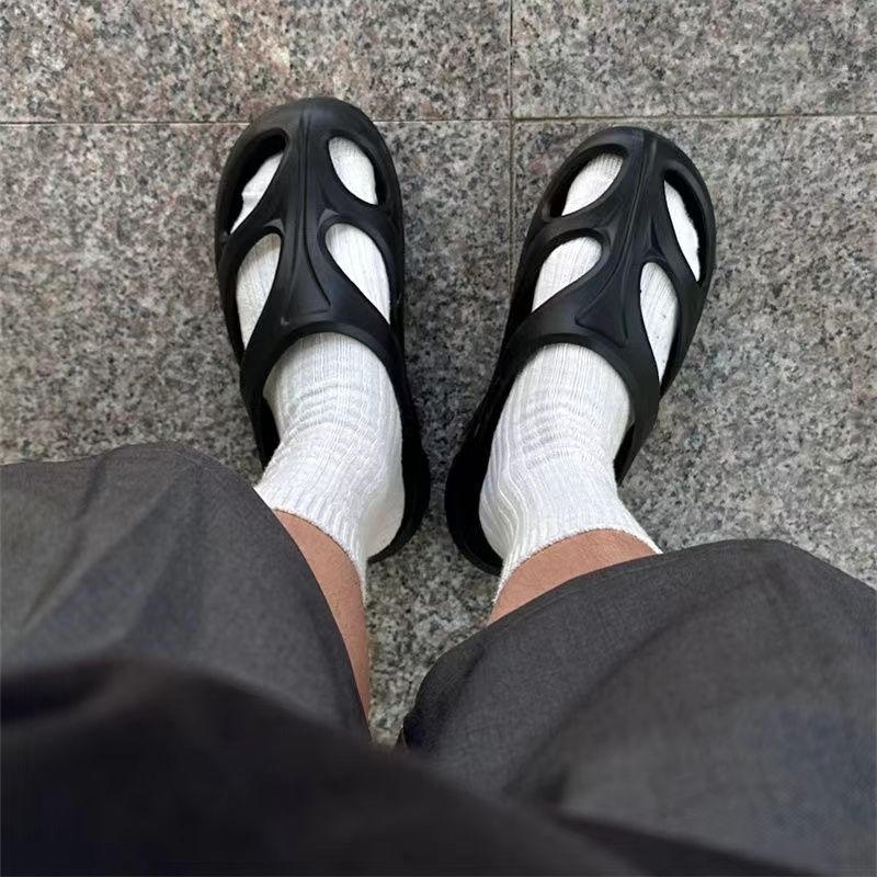 潮牌拖鞋男夏季外穿戶外山系運動鏤空異形涉水洞洞沙灘鞋涼鞋男女—貼心服飾