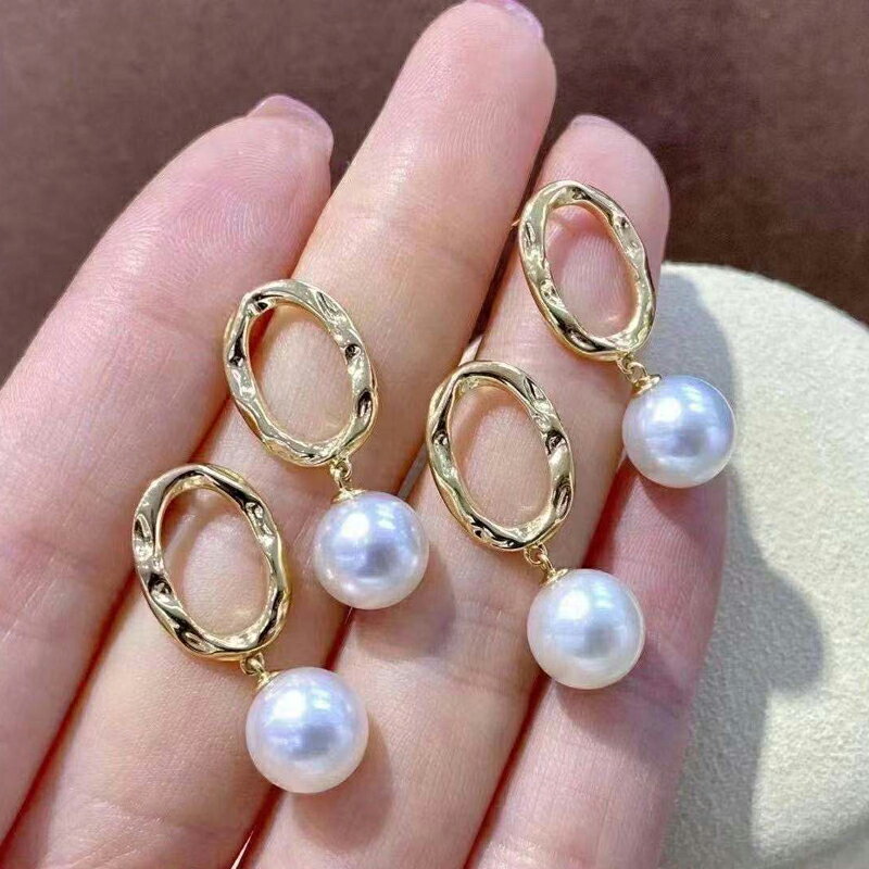 DIY珍珠配件 S925純銀耳釘空託 時尚款銀飾耳環託女 配8-13mm圓巴