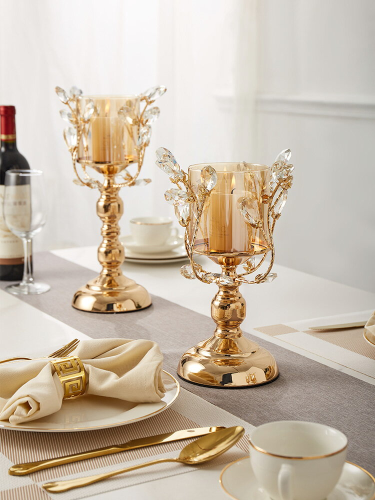 美式玻璃燭臺擺件輕奢創意歐式家用客廳家居裝飾浪漫燭光晚餐道具