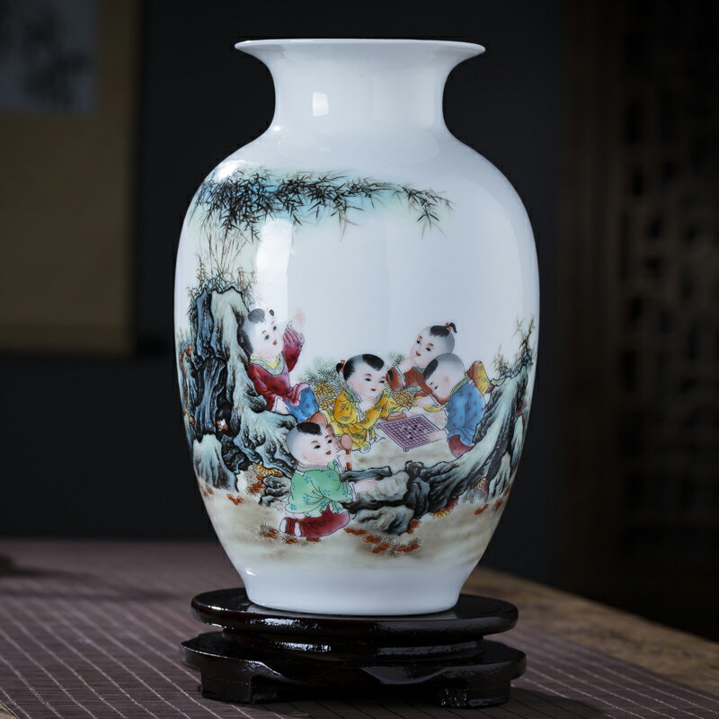 景德鎮陶瓷器小花瓶粉彩新中式客廳家居裝飾品工藝品插花乾花擺件