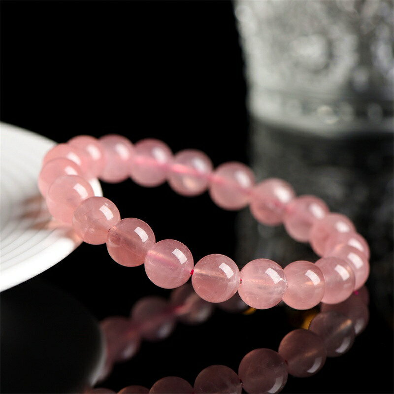 ISONA 7A級圓珠順髮絲天然馬粉水晶手鏈粉水晶手串珠水晶串珠水晶手鍊 7