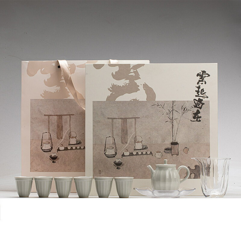公司貨 免運 茶具套裝 茶杯 茶壺 茶具套裝禮盒 雲起自在系列 冰臺釉仿古茶壺整套 文人家用功夫茶具套裝
