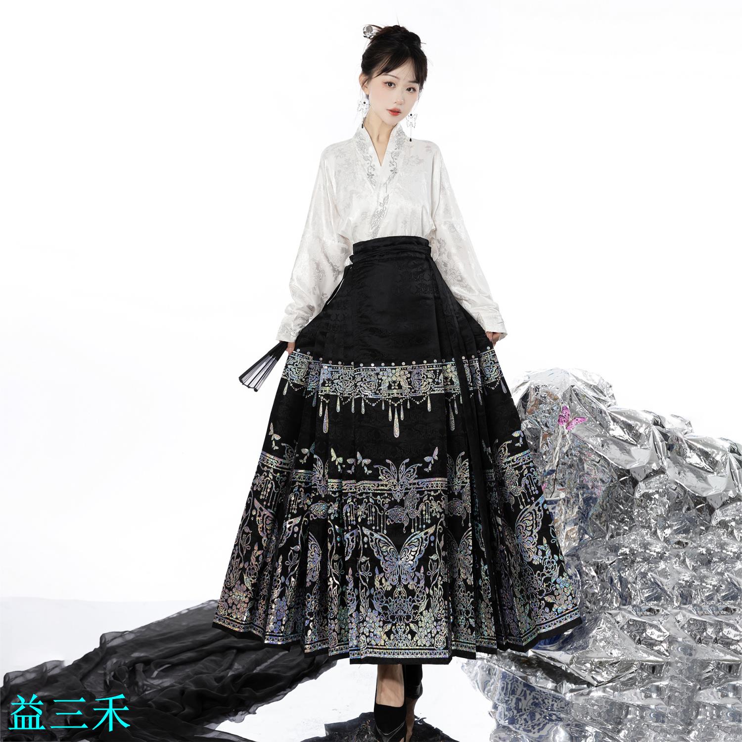 燕歌語兮原創【迷蝶】漢服女螺鈿馬面裙飛機袖新中式國風日常套裝-益三禾