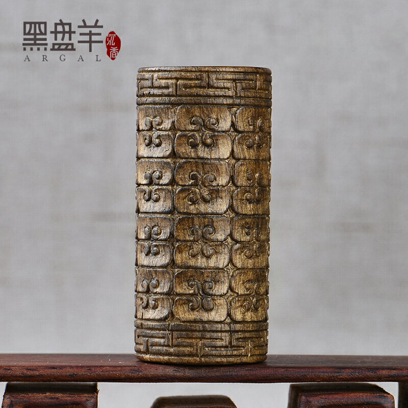 手工雕刻沉香天珠如意加里曼丹油老料手把件勒子背云掛件吊 1