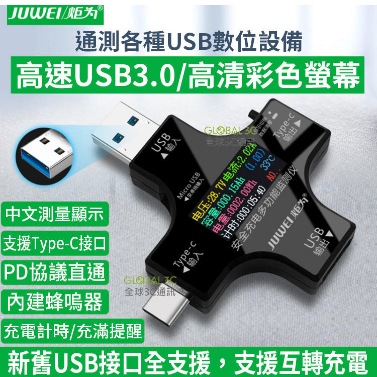 炬為 彩色版 電壓 電流 檢測儀 測試器 全功能 Type-C+USB 輸出 可測QC PD 多功能【APP下單最高22%回饋】
