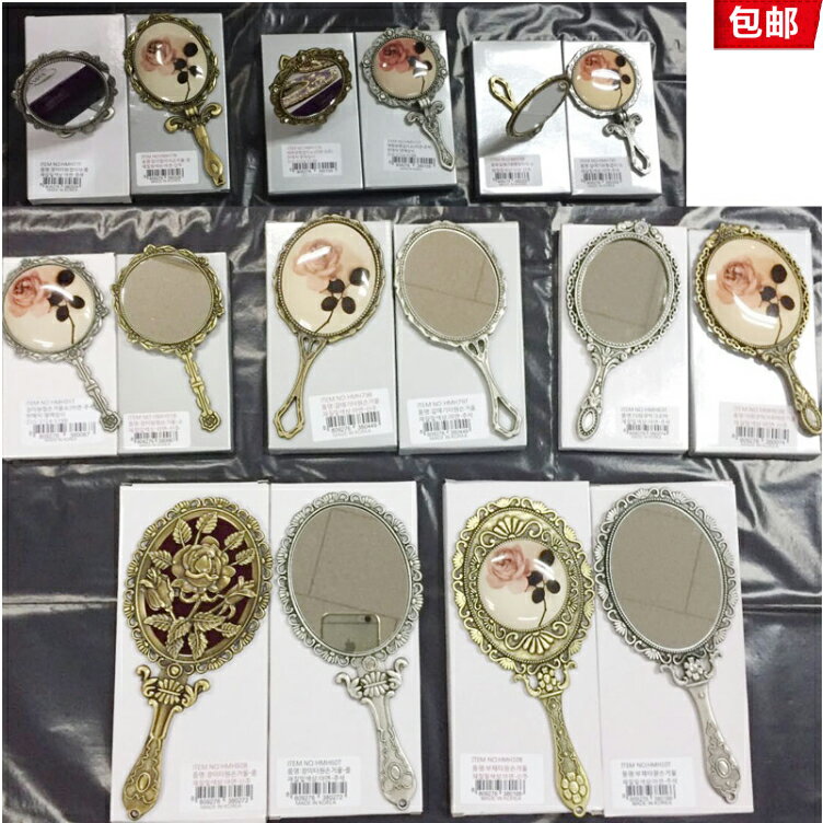 韓國復古金屬玫瑰花梳妝鏡隨身便攜小鏡子折疊/不折疊化妝鏡包郵