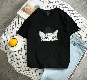 FINDSENSE H1 2018 夏季 新款 男 個性 趣味 貓頭印花 情侶 寬鬆 圓領 T恤 短袖 學生 潮上衣