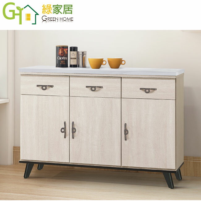 【綠家居】拉德4尺三門三抽岩板低餐櫃(加厚岩板桌面板)