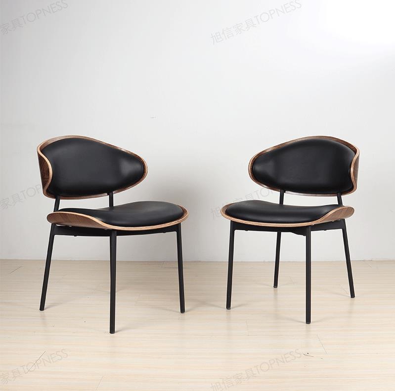 現代餐椅意式休閑書房化妝椅子北歐簡約黑色皮無扶手設計師椅子