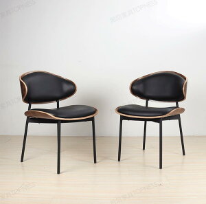 現代餐椅意式休閑書房化妝椅子北歐簡約黑色皮無扶手設計師椅子
