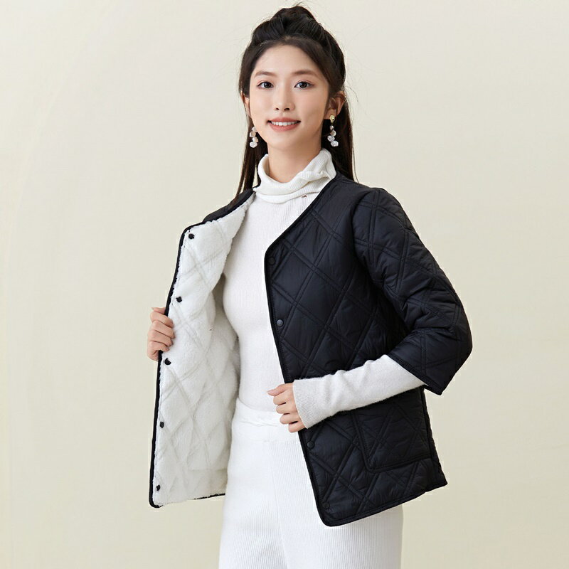 【巴黎精品】鋪棉外套休閒夾克-保暖七分袖加絨純色女外套4色a1hp4