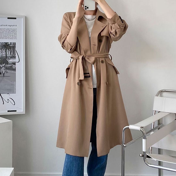 ANNAS 正韓 雙排扣 外套 長版 風衣 綁腰 大衣 偵探大衣 西裝 翻領 腰帶 顯瘦 百搭 韓國 6