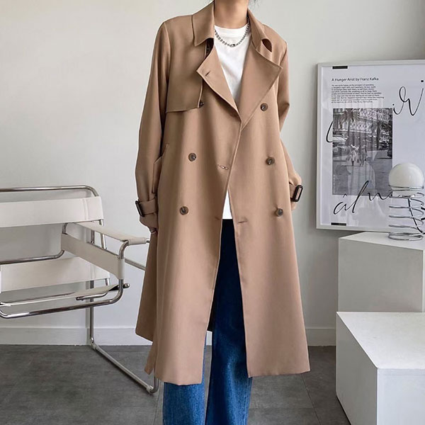 ANNAS 正韓 雙排扣 外套 長版 風衣 綁腰 大衣 偵探大衣 西裝 翻領 腰帶 顯瘦 百搭 韓國 1