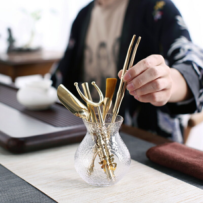 晟窯黑檀實木玻璃茶道六君子套裝純銅配件零配茶藝夾茶勺擺件家用