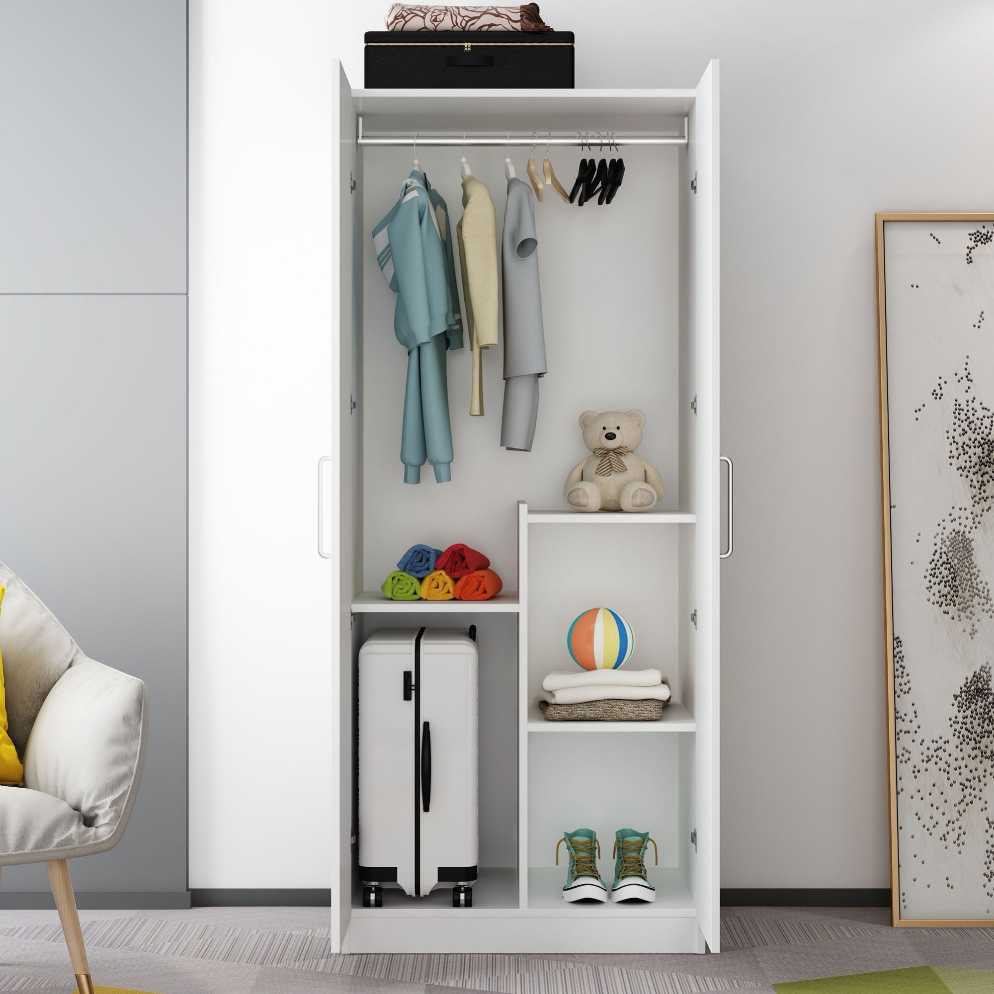 開發票 衣櫃   衣柜現代簡約 經濟型組裝出租房用實木板式簡易兒童成人衣櫥宿舍