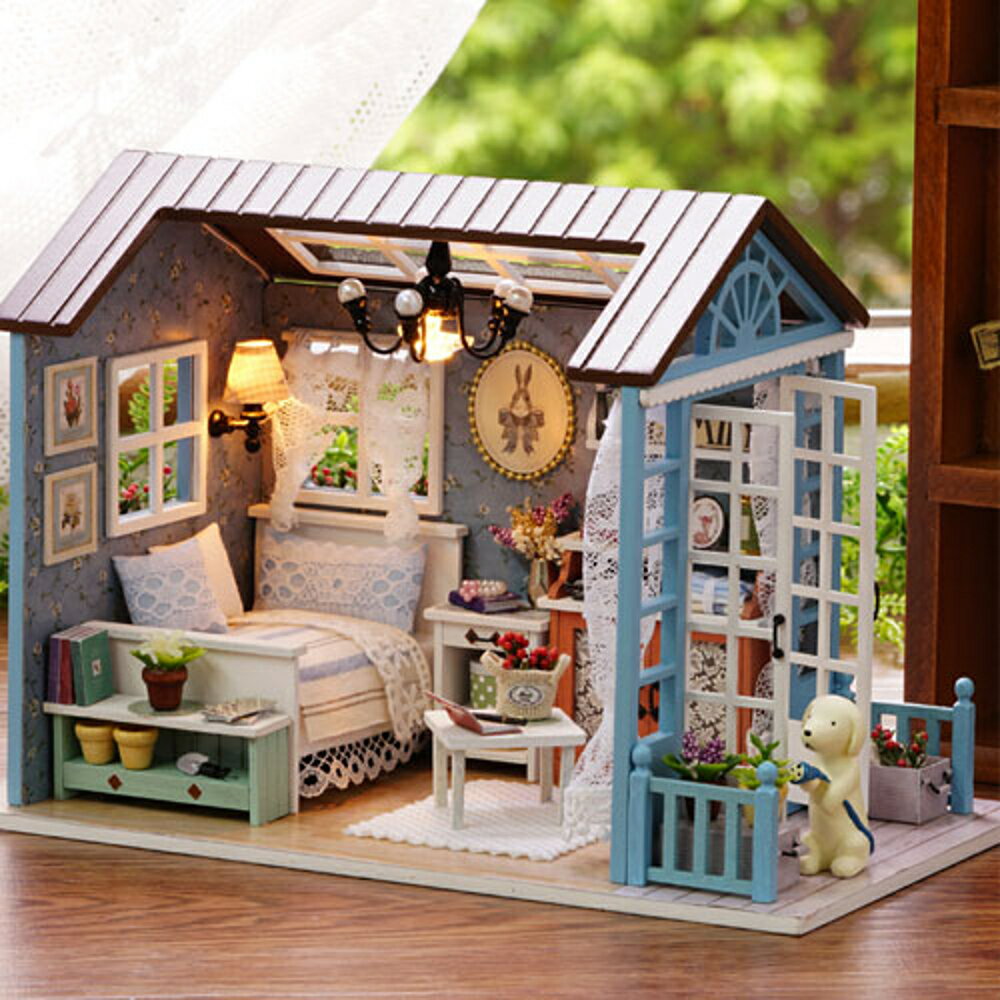 ✤宜家✤【WT16122321】 手製DIY小屋 手工拼裝房屋模型建築 -森藍時光