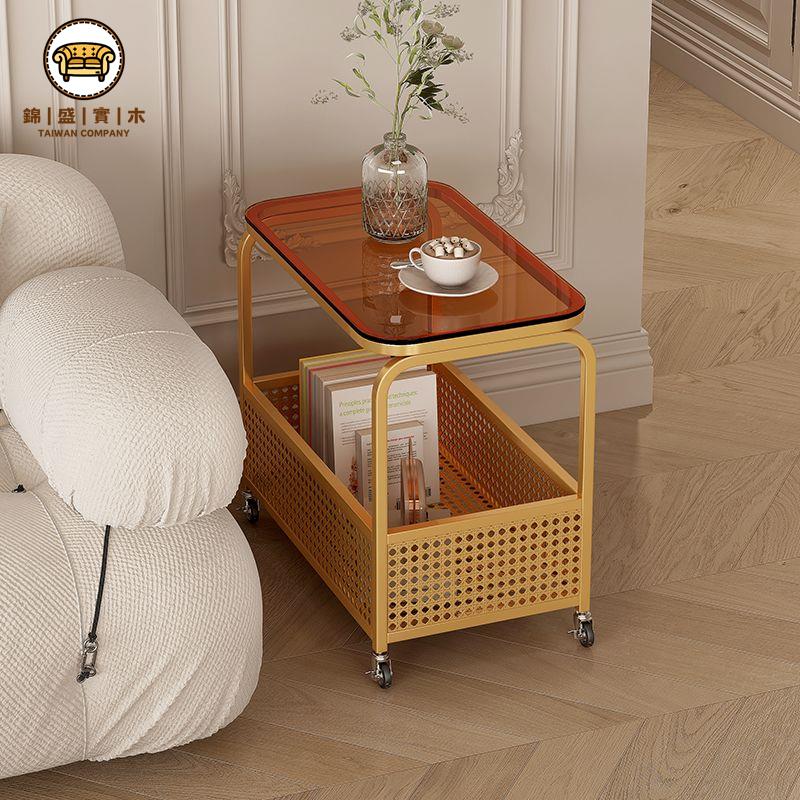 【沙發邊幾】 沙發邊櫃 茶几 客廳邊幾 移動簡約邊幾多功能客廳網紅收納儲物床頭輕奢北歐帶輪臥室小推車免運 工廠直銷 特價出 全館折扣 j14 6