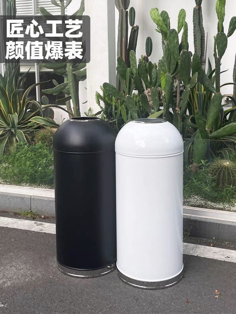 網紅垃圾桶商用大號不銹鋼無蓋立式奶茶店咖啡廳專用子彈頭垃圾桶