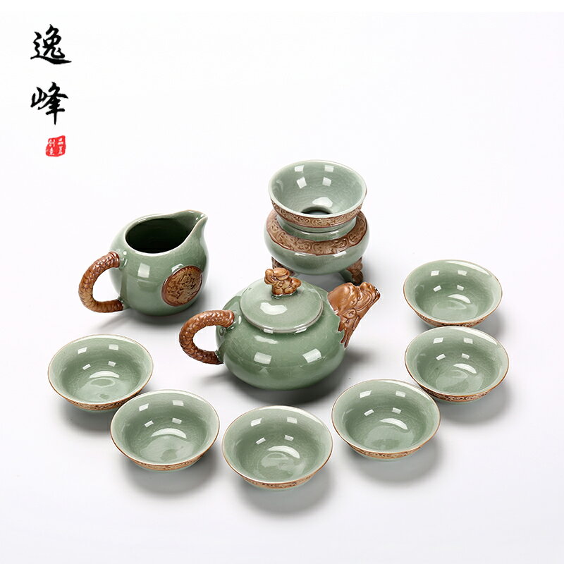 逸峰哥窯汝窯茶具陶瓷套裝小套家用簡約日式功夫整套茶杯茶壺蓋碗