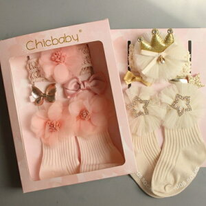 [Hare.D]兒童純棉襪子禮盒 韓國兒童髮飾禮品套装 蝴蝶結髮帶 頭帶髮夾 髮卡襪子
