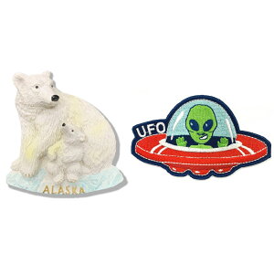 美國阿拉斯加熊療癒磁鐵+美國 外星人UFO刺繡徽章【2件組】 fb打卡地標 冰箱磁鐵 辦公室磁鐵