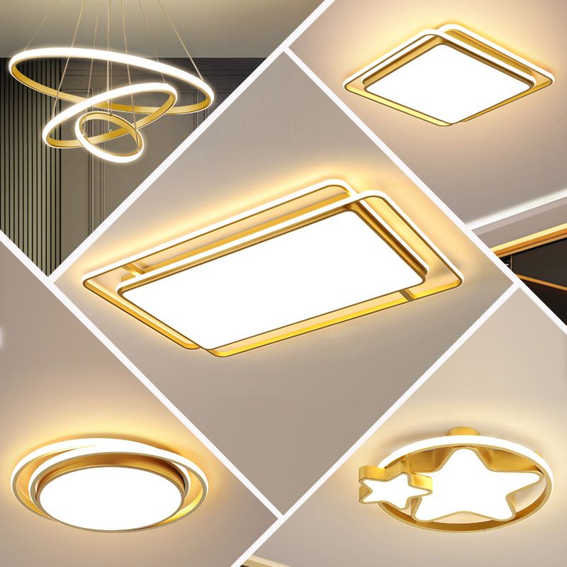 LED金色吸頂燈簡約現代大氣客廳燈臥室餐廳燈具全屋組合套餐