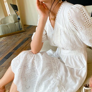 【巴黎精品】洋裝短袖連身裙-夏季刺繡中長版法式女裙子a1cc1
