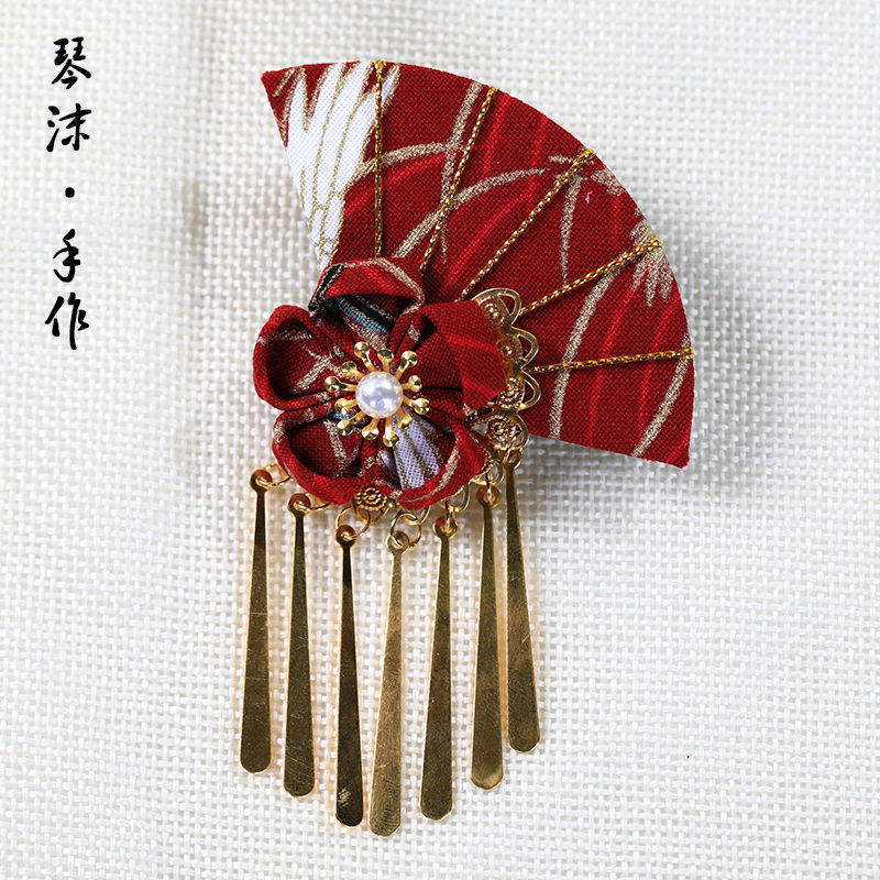 日系古風和服發夾漢服和風日式櫻花扇子流蘇邊夾古裝中國風頭飾