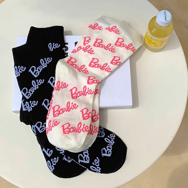 芭比 Barbie 襪子 長襪 長筒襪 粉色 桃色 滿版 字母 潮流 4