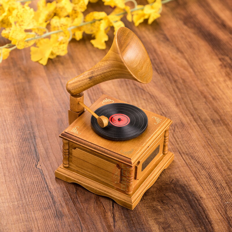 復古仿留聲機音樂盒木質八音盒創意家居擺件送朋友女友生日禮物
