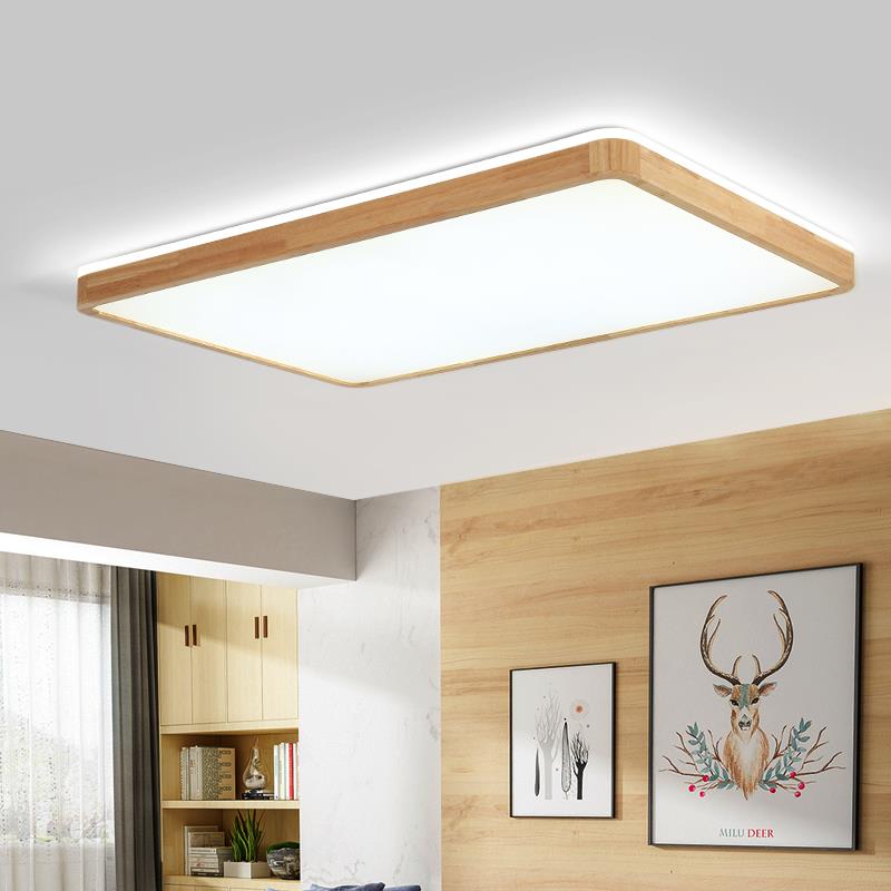 北歐風格led燈具燈木藝新款吸頂燈現代個性簡約長方形客廳臥室燈