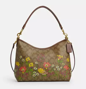 Outlet 春夏新品 COACH 花朵斜背包 Laurel Shoulder Bag In Signature Canvas With Floral Print