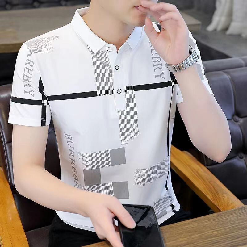 修身翻領POLO衫男|大碼45-90公斤男裝上衣|夏季新款POLO衫|純棉短袖上衣|韓版POLO衫|中青年潮流半袖上衣男
