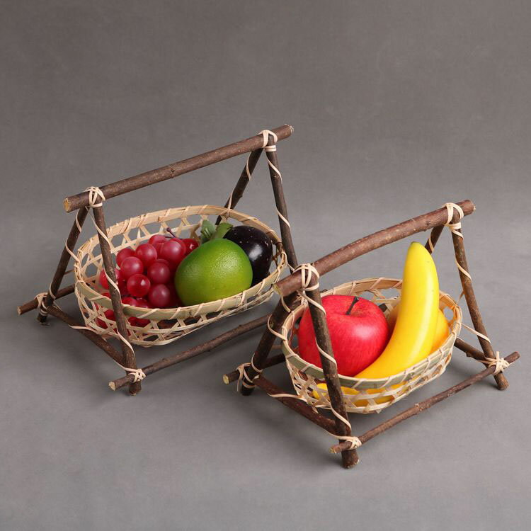 竹編小提籃戶外小籃子竹編收納小竹籃迷你水果籃干果籃網格提手藍 3